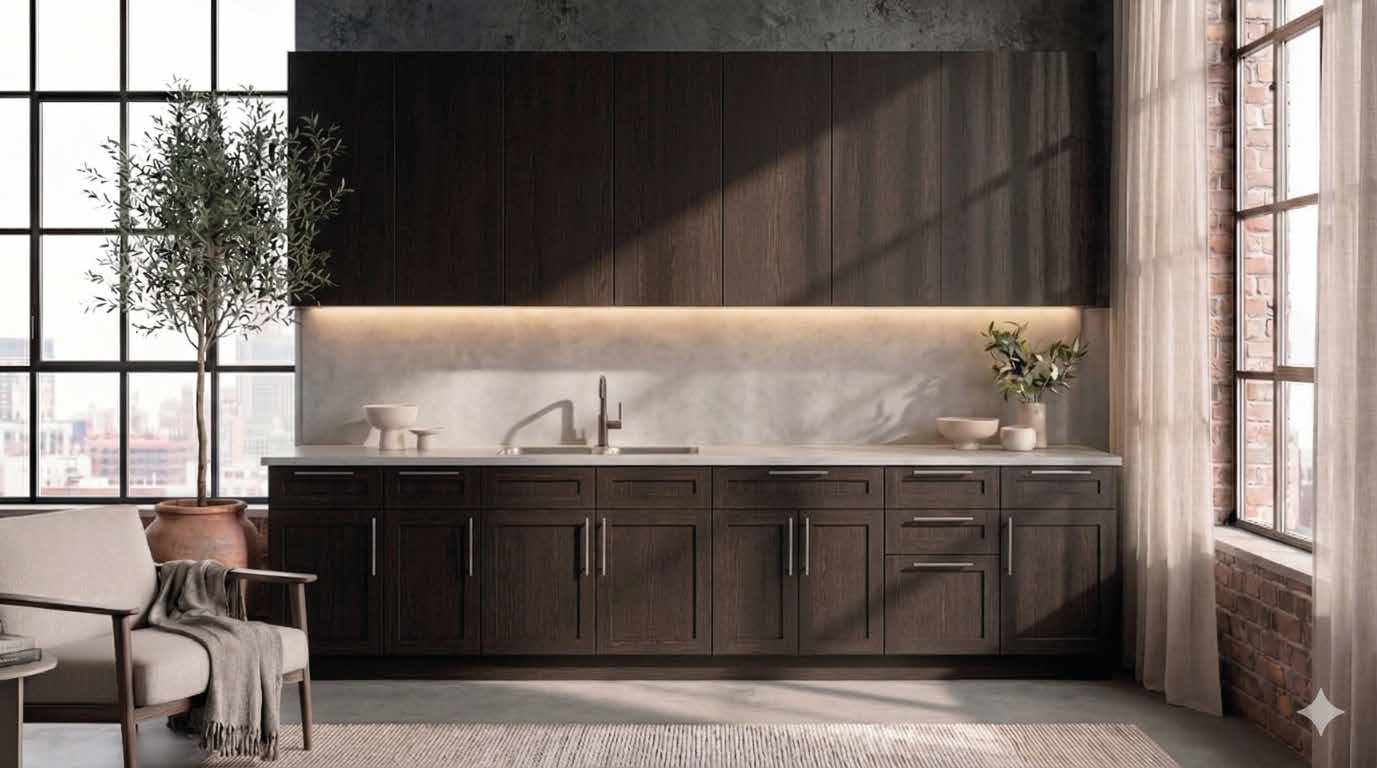 Dark Shaker-style custom cabinetry