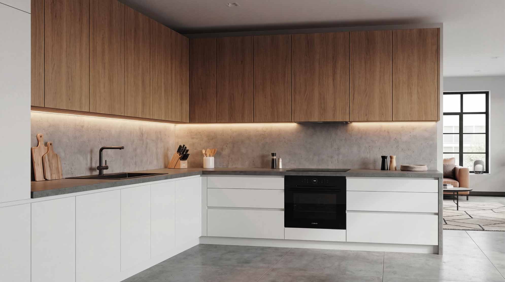 Custom two-tone cabinetry in a refined contemporary kitchen